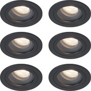 Set van 6 moderne inbouwspots zwart draai- en kantelbaar IP44 - Chuck