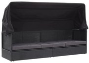 vidaXL Loungebank met luifel poly rattan zwart