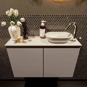 Mondiaz Fowy toiletmeubel 80cm smoke met witte waskom rechts en kraangat