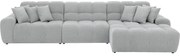 Goossens Excellent Bank Kubus - 30 X 30 Cm Stiksel lichtgrijs, stof, 1,5-zits, modern design met chaise longue rechts