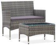 vidaXL 2-delige Loungeset met kussen poly rattan grijs