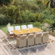 vidaXL 9-delige Tuinset met kussens poly rattan beige