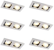 Set van 6 Inbouwspot aluminium rechthoekig 2-lichts - Qure GU10 Binnenverlichting Lamp