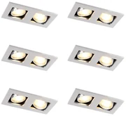 Set van 6 Inbouwspot aluminium rechthoekig 2-lichts - Qure GU10 Binnenverlichting Lamp