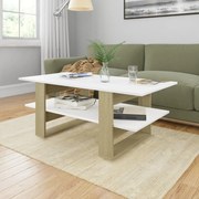 vidaXL Salontafel 110x55x42 cm bewerkt hout wit en sonoma eikenkleurig