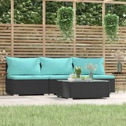 vidaXL 4-delige Loungeset met kussens poly rattan zwart