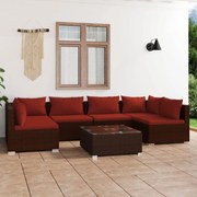 vidaXL 7-delige Loungeset met kussens poly rattan bruin