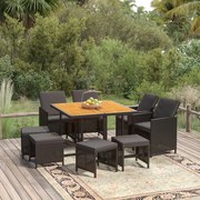 vidaXL 9-delige Tuinset met kussens poly rattan zwart