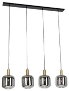 Eettafel / Eetkamer Hanglamp zwart met goud en smoke glas incl. 4 PUCC - Zuzanna Design E27 Binnenverlichting Lamp