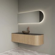 Gliss Design Alluro badmeubel ribbelfront met ronding rechts 140cm mist en zwart leisteen toppaneel