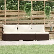 vidaXL Driezitsbank met kussens poly rattan bruin