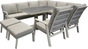 Barolo hoek dining loungeset 8 delig aluminium verstelbare tafel latte zand