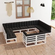 vidaXL 11-delige Loungeset met kussens massief grenenhout wit