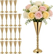 VEVOR 20 stuks trouwvazen, bloemvazen ​​voor bruiloften, 43 cm hoog, metalen bloemvazen ​​met standaard, trompetvaas tafeldecoratie voor bruiloften, feesten, jubilea en ceremonies, goudkleurig