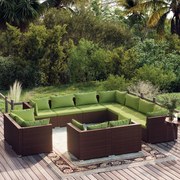 vidaXL 11-delige Loungeset met kussens poly rattan bruin