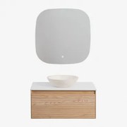 Tedrik Badkamermeubelset In Essenhout Ash Brown & Rond Cement Wit Ø40 Cm Zavion & Vierkant Led En Anticondens 75x75 Cm Tobie & Zonder Kraan - Sklum