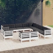 vidaXL 13-delige Loungeset met kussens massief grenenhout wit