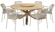 Barista Prado dining tuinset 160 cm rond 7 delig latte teak 4 Seasons Outdoor