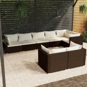 vidaXL 8-delige Loungeset met kussens poly rattan bruin