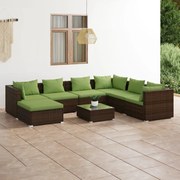 vidaXL 8-delige Loungeset met kussens poly rattan bruin