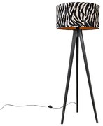 Vloerlamp tripod zwart met kap zebra 50 cm - Tripod Classic Modern E27 rond Binnenverlichting Lamp