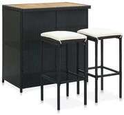 vidaXL 3-delige Barset poly rattan zwart