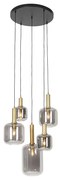Smart hanglamp met dimmer zwart met goud met smoke glas incl. 5 Wifi A60 - Zuzanna Modern E27 rond Binnenverlichting Lamp