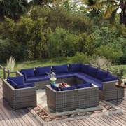 vidaXL 12-delige Loungeset met kussens poly rattan grijs