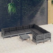 vidaXL 10-delige Loungeset met kussens grenenhout grijs