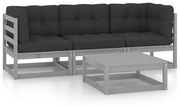 vidaXL 4-delige Loungeset met kussens massief grenenhout