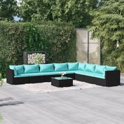 vidaXL 9-delige Loungeset met kussens poly rattan zwart