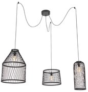 Landelijke buiten hanglamp zwart rotan 3-lichts - Calamus