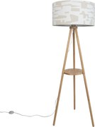 Vloerlamp hout tripod met wit en beige gestreepte kap 50cm - Lou