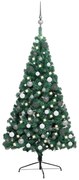 vidaXL Kunstkerstboom met LED's en kerstballen half 240 cm groen