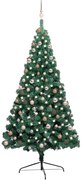 vidaXL Kunstkerstboom met LED's en kerstballen half 210 cm groen