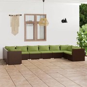 vidaXL 10-delige Loungeset met kussens poly rattan bruin