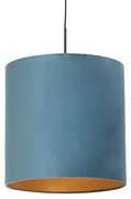 Stoffen Eettafel / Eetkamer Hanglamp met velours kap blauw met goud 40 cm - Combi Klassiek / Antiek E27 cilinder / rond rond Binnenverlichting Lamp