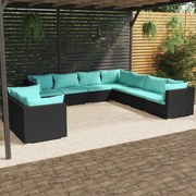 vidaXL 9-delige Loungeset met kussens poly rattan zwart