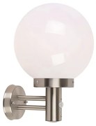 Buitenwandlamp staal RVS IP44 met bewegingsmelder en kunststof bol - Sfera