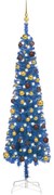 vidaXL Kerstboom met LED's en kerstballen smal 210 cm blauw