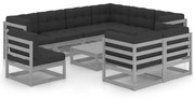 vidaXL 10-delige Loungeset met kussens massief grenenhout grijs