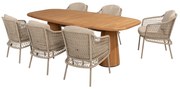 Capri Puccini barrel dining tuinset 7 delig 240x110xH75 cm teak latte 4 Seasons Outdoor