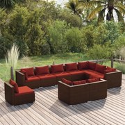 vidaXL 10-delige Loungeset met kussens poly rattan bruin