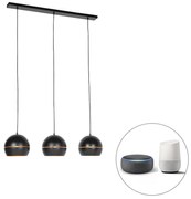 Eettafel / Eetkamer Smart hanglamp zwart met gouden binnenkant 3-lichts incl. Wifi ST64 - Buell Industriele / Industrie / Industrial E27 rond Binnenverlichting Lamp