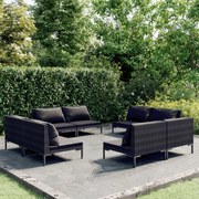 vidaXL 8-delige Loungeset met kussens poly rattan donkergrijs