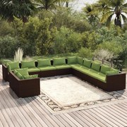 vidaXL 11-delige Loungeset met kussens poly rattan bruin