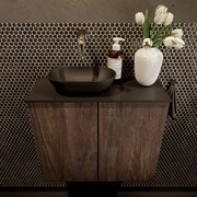 Mondiaz Fowy toiletmeubel 60cm dark brown met zwarte waskom links zonder kraangat