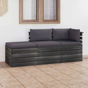 vidaXL 3-delige Loungeset met kussens pallet massief grenenhout