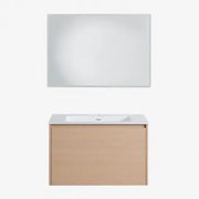 Badkamermeubelset In Hout Met Geïntegreerde Wastafel Jacob Natuurlijk Hout & Rechthoekige Led En Anticondens 100x70 Cm Riben & Zonder Kraan - Sklum