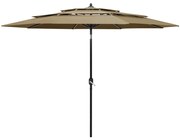 vidaXL Parasol 3-laags met aluminium paal 3 m taupe